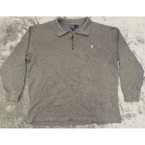 Vintage Polo Ralph Lauren Pullover Mens 2XLT White Pony Mock Neck Gray Preppy